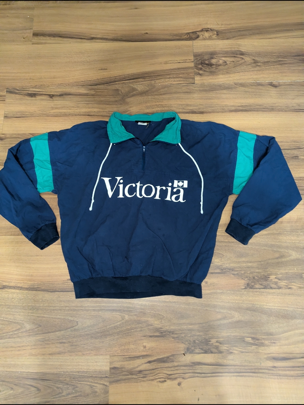 Vintage Victoria BC British Columbia Pullover Windbreaker Navy Blue And Teal
